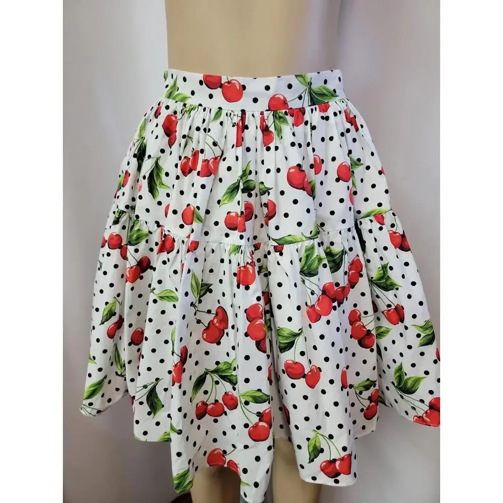 Dolce & Gabbana Polka-Dot Cherries Collegiate Tiered Size 9/10 Ladies Skirt #11 - Picture 2 of 16
